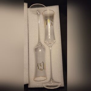 Roxburgh Hand Blown Crystal Glassware Mr Mrs Wedding Champagne Flutes